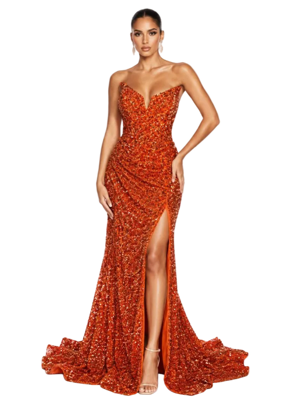 Portia & Scarlett Orange Sequin V-Neck Mermaid Evening Gown – Size 16 / XXL